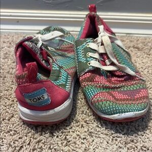 TOMS Pink and Green Sneakers Casual Canvas Slip-On